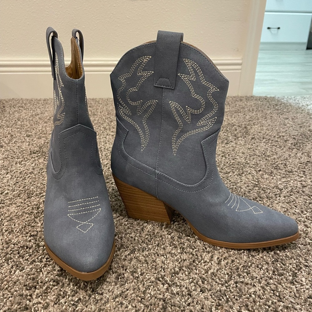 Blue Western Ankle Booties